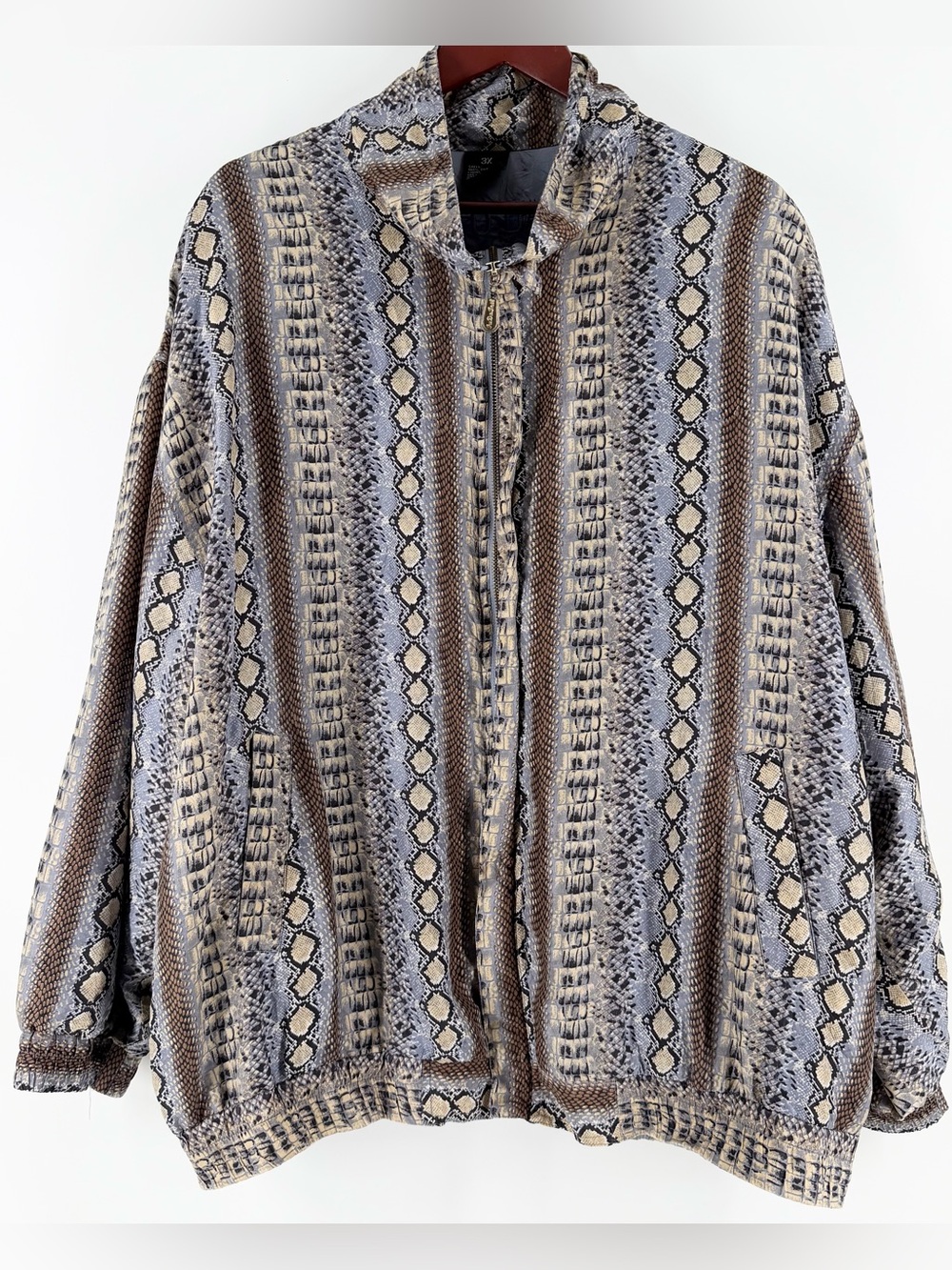 Fuda International 3X Vintage Silk Bomber Jacket Snakeskin Print Plus